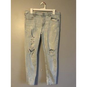 American Eagle Light Wash Distressed Skinny Jeans Size 14 Short